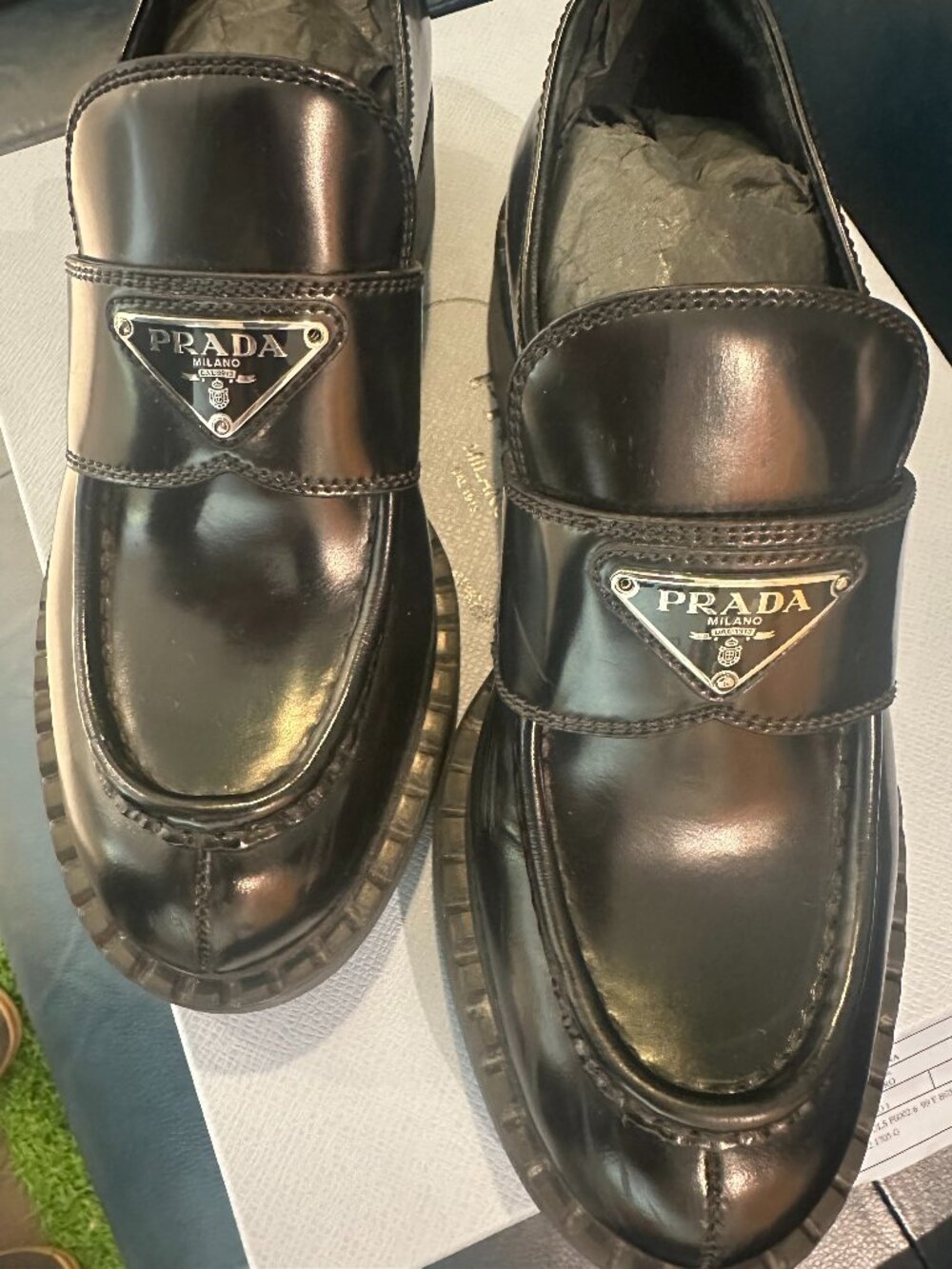 Prada Ladies Black Brushed Leather Loafers Excellent Like New Condition